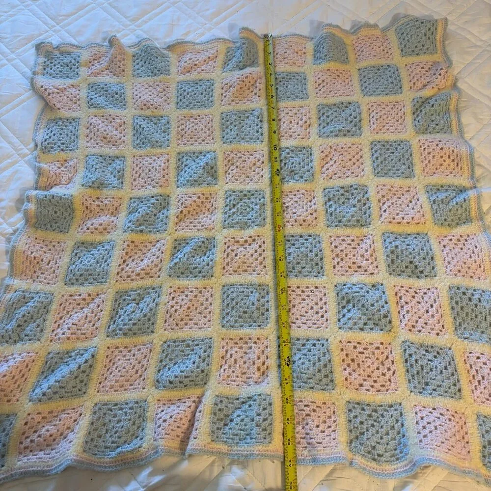 Handmade Crocheted Baby Blanket In Pastel PInk blue‎ Soft Cozy Square 30x30